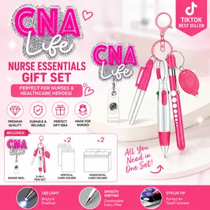 CNALife Glitter Badge Reel Set – retractable ID badge clip with nurse pen set, transparent waterproof card holder, certification nursing assistant work accessory gift for healthcare professionals