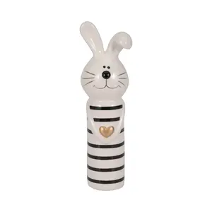 212 MAIN 7 in. Ceramic Line Bunny Figurine - White & Black Home Decoration, Interior Decoration Accessories with Gold Heart, Home Supplies Statue
