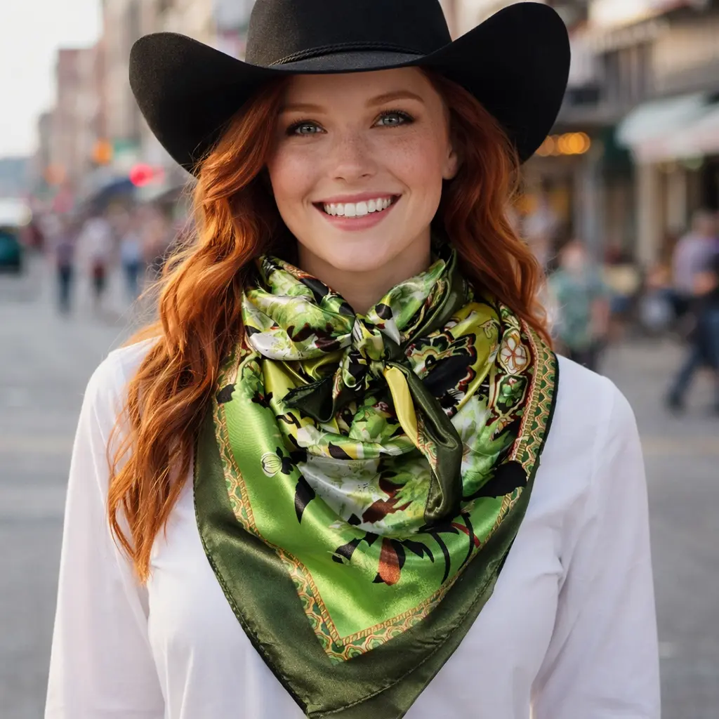 Green Floral Paisley Wild Rag - Western Scarf Green Floral Paisley Wild Rag - Western Scarf