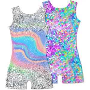 KF5-GCS038  2 Packs Gymnastics Leotards for Girls Mermaid Leopard Dance Leotard Kids Biketard with Shorts