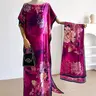 Elegant Floral Print Dress Set, Long Robe & Scarf, Beach Cover-Up, Sun Protection, All Seasons Wear, Women's Fashion, Beach Outdoor Wear, Beach Cover Ups, Beach Coverups
