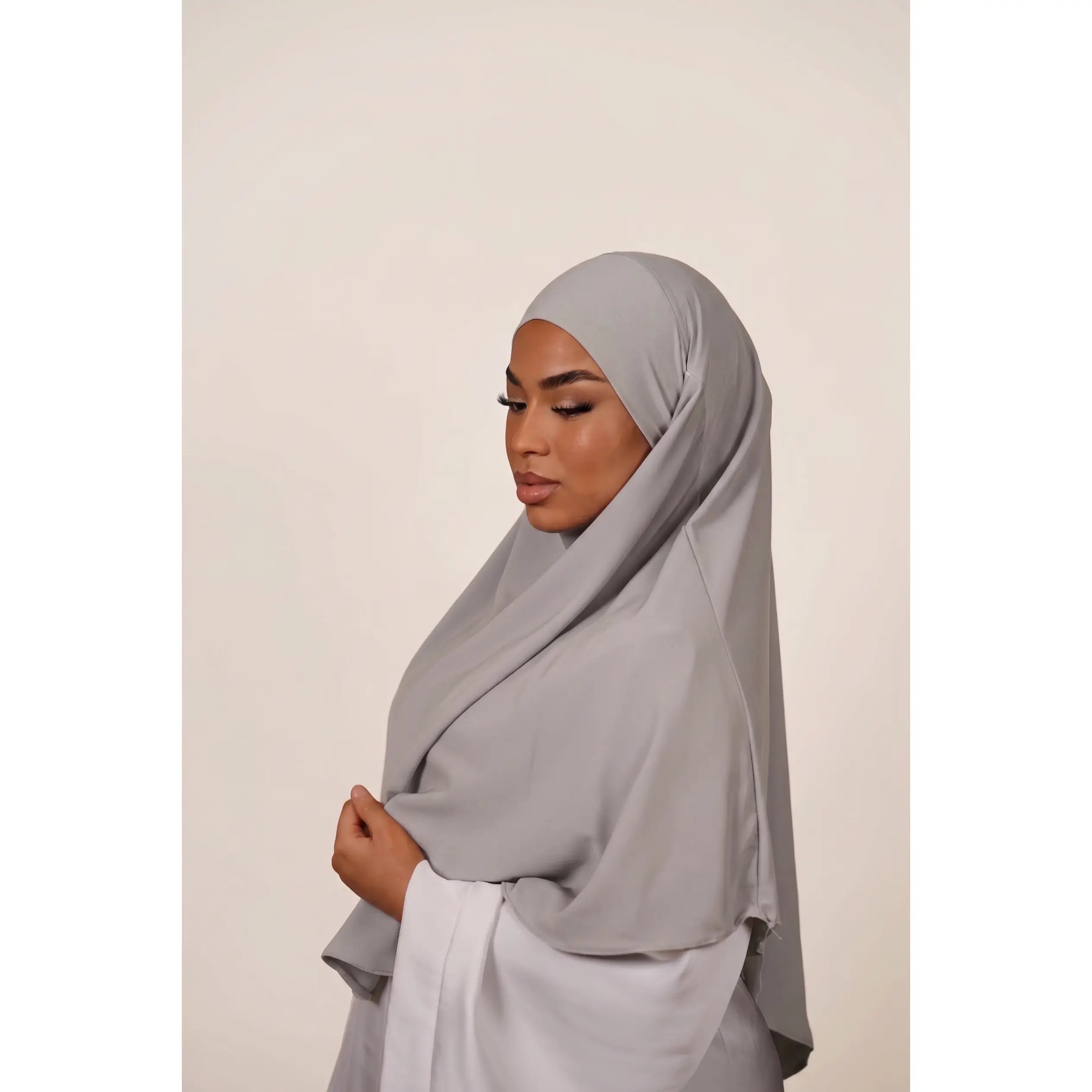 Silver Mist Luxury Crystal Hemp Khimar