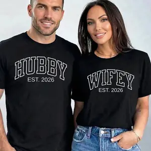 [Graphic T-Shirt] 100% Cotton Couple Matching T-Shirt - Couple Shirts,Couple Outfit, Wifey & Hubby Wife & Hubs Matching Couple Graphic Tee Honeymoon Wedding Love Shirt ,Anniversary/Husband/Wife Gift
