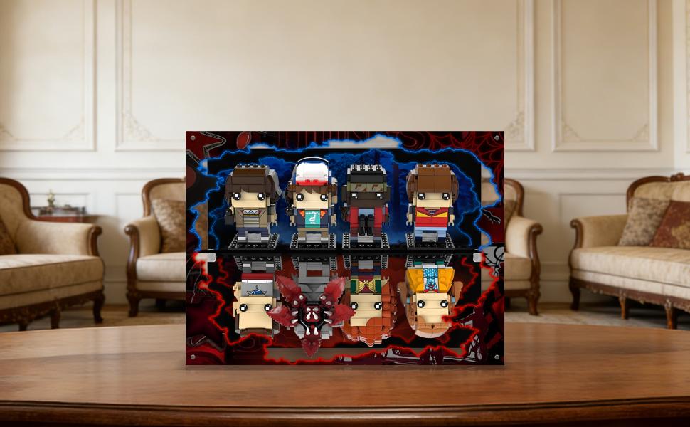 Acrylic Display Case for BrickHeadz Stranger Things 40879 & 40801 Eleven, Max, Demogorgon and Holly Figure;Mike, Dustin, Lucas and Will Figures (Set NOT Include)