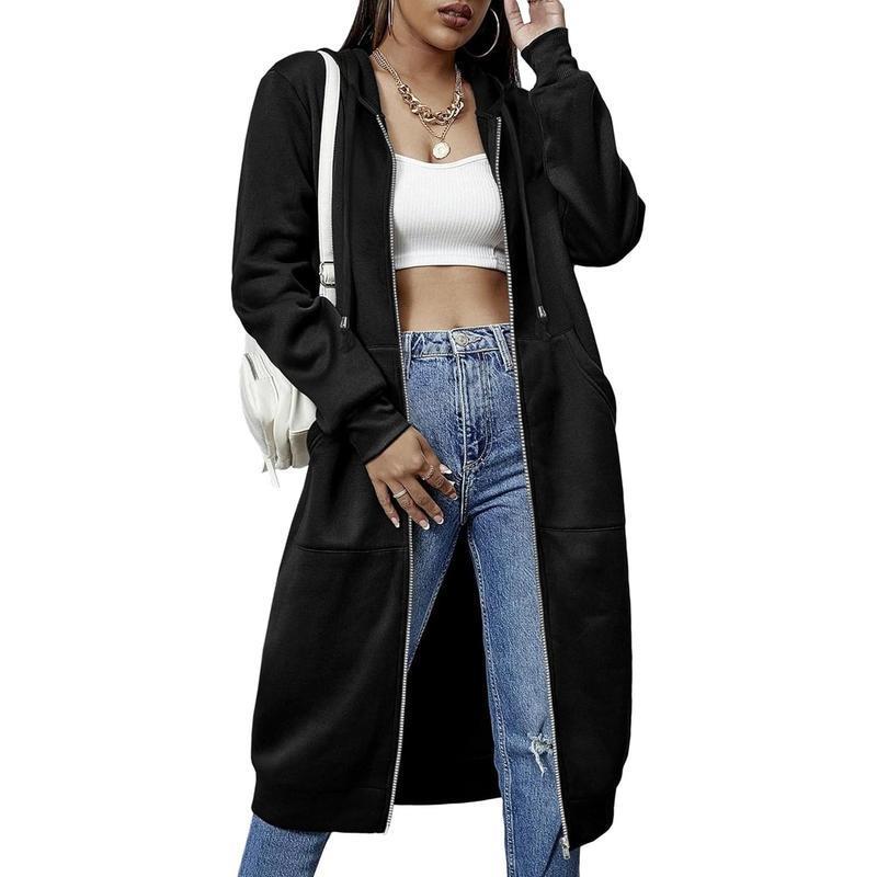 Women Casual Zip up Fleece Hoodies Tunic Sweatshirt Long Hoodie Jacket S-XXXL