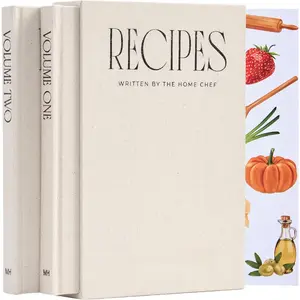 Recipe Book To Write In Your Own Recipes Set of 2 Blank Recipe Book Linen Beige with 2 Sticker Sheets Recipe Notebook Cookbook Recipe Journal Chef Gifts Make Your Own Notebook