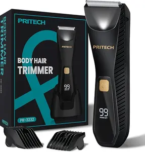 PRITECH Body Hair Trimmer for Men - Electric Groin Hair Trimmer - Waterproof Wet/Dry Mens Trimmer, Ceramic Blade Head Clippers, No Nick, No Cut, No Razor Burn, Ball Trimmer Men with USB Recharge Dock