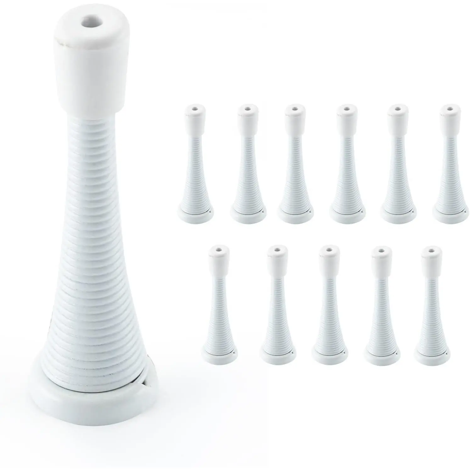 12 Pack Spring Door Stops, 3 Inch Wall Mounted Spring Doorstop, with Rubber Bumper, White