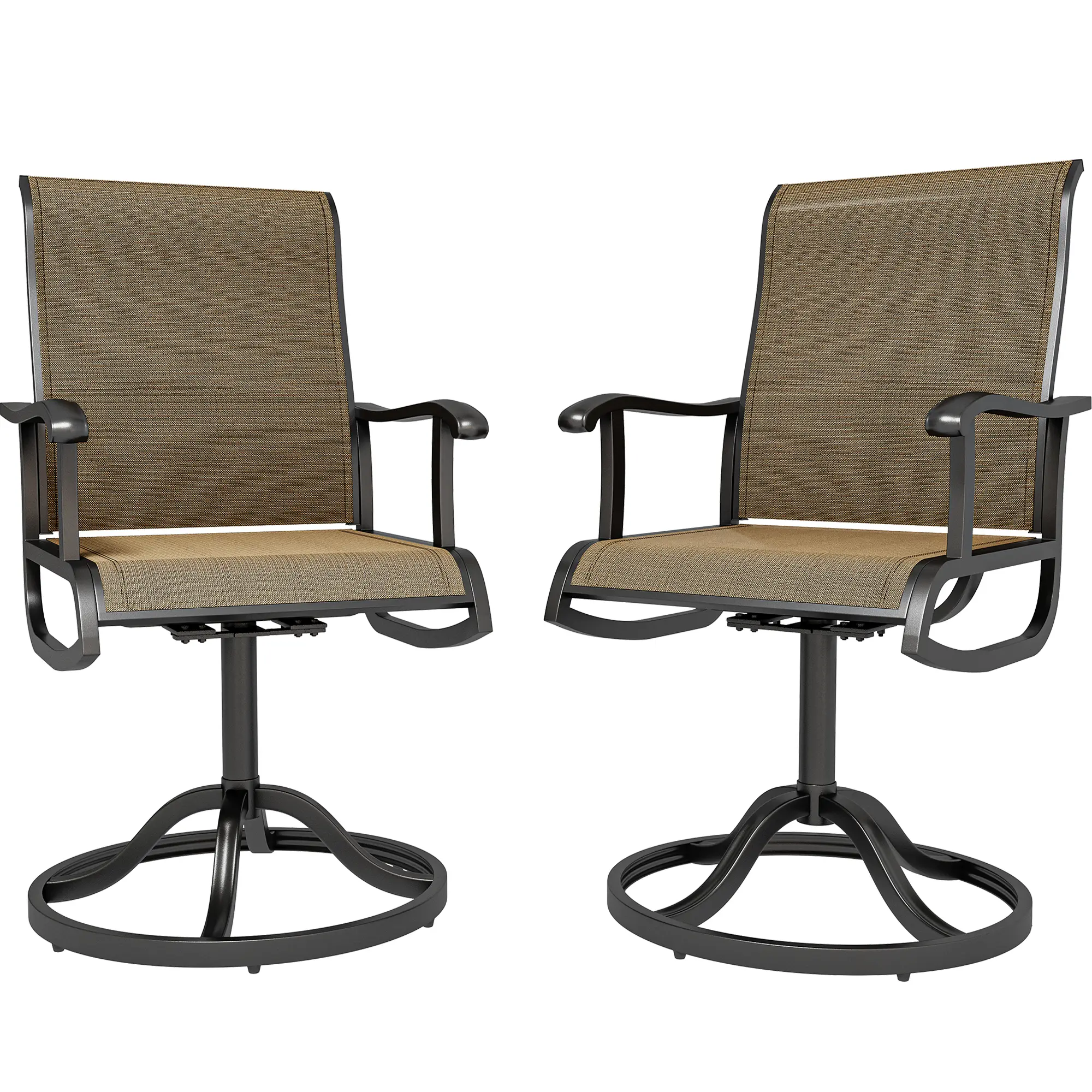 Yitahome 2 PCS Ergonomic High Back / Textilene Outdoor Patio Chair Swivel High Back Seat Weather Resistant, Blue / Brown / Gray