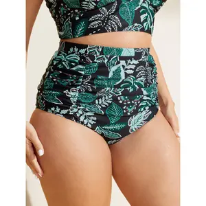 BLOOMCHIC Plus Size Tropical Floral Print High Waisted Tummy-Control Bikini Bottoms [M-6X]2026 Summer Vibes Swimweek