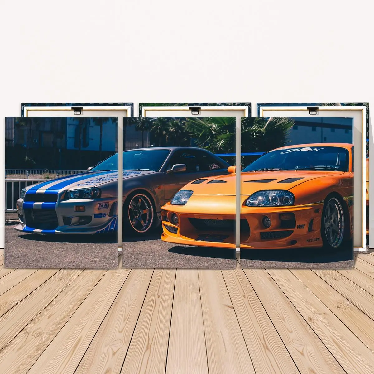 Car Patterned Canvas Painting with Wooden Frame, 3 Counts/set Modern Creative Design Print Art Wall Decor, Wall Art for Home Living Room Bedroom Office