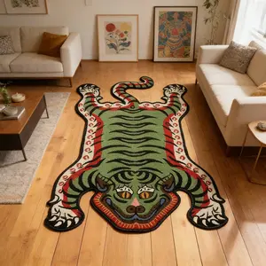 Vintage Tiger Shaped Rug, Soft Comfortable Non-Square Carpet, Hand Wash Only, Ideal for Living Room Bedroom Study Bathroom Kitchen Corridor