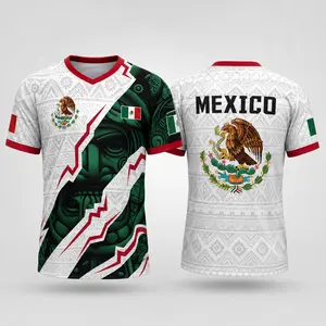 2026 Men’s Mexico Soccer Jersey, Mexican Aztec-Inspired V-Neck Football Shirt with Flag Color Print for Fans Game Day Gift