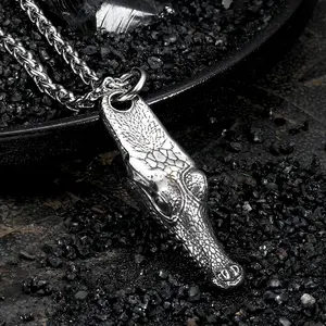 GTHIC Domineering Crocodile Head Pendant for Men Women Fashion Stainless Steel Accessories Birhtday Gifts