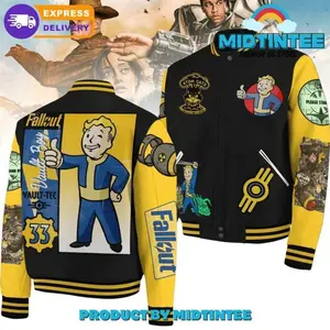 Fallout Atom Cats Varsity Jacket, Post Apocalyptic Gaming Baseball Outerwear, Unique Streetwear Gift For Gamers, Cool Wasteland Fit