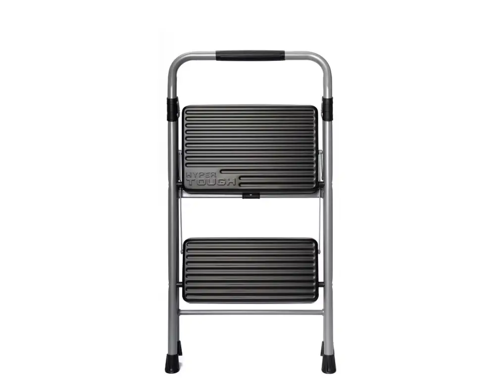 Gray & Black Steel 2-Step Foldable Stool Heavy-Duty with Large Platform Supports Up to 225 Pounds for Home & Office