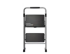 Gray & Black Steel 2-Step Foldable Stool Heavy-Duty with Large Platform Supports Up to 225 Pounds for Home & Office