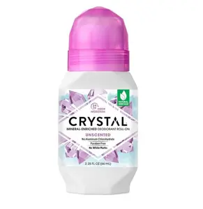 CRYSTAL Mineral Deodorant Roll-On Unscented Body Deodorant With 24-Hour Odor Protection, Aluminum Chloride & Paraben Free, 2.25 FL OZ, Travel