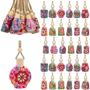 Pack Car Diffuser Bottles, Refillable Hanging Car Air Freshener Glass Bottles Bulk, Empty Soft Clay Perfume Bottle Pendant for Fragrance Perfume Aromatherapy, Color Random