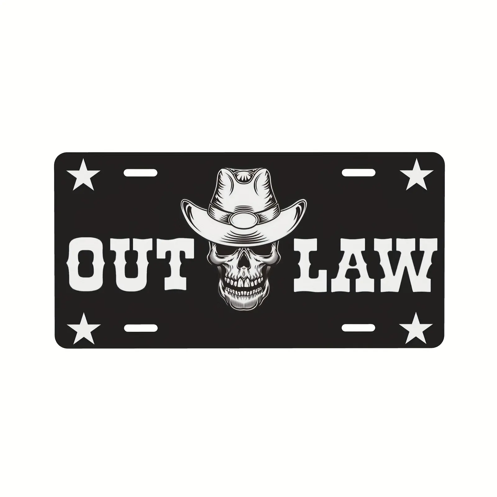 Aluminum License Plate with Matte Finish - Outlaw Skull Design, Universal Fit for Vehicle Models, 6x12 Inches