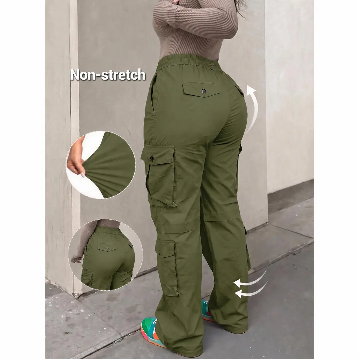 Summer Vacation Outfits Women Grey Multi-Pocket Cargo Wide Leg Pants, Casual Going Out Streetwear Trousers For Beach, 4th Of July