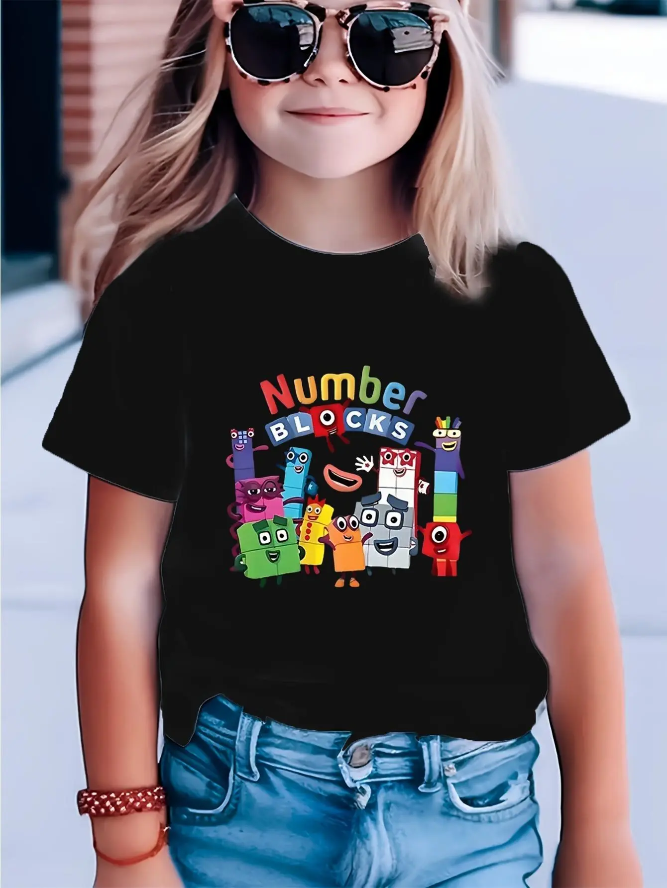 Girls' Short Sleeve Tops, Soft Cotton Fabric, Casual Kids Style Crew Neck Tee for Everyday School Wear, Graphic Printed Tee, Position Print