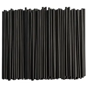 [250 Count] 7.75" High Black Straws, Disposable Plastic Drinking Straws