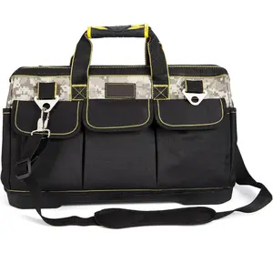 20 Inch Heavy Duty Tool Bag with Pockets, Waterproof Wide Mouth Tool Tote with Molded Base & Adjustable Shoulder Strap, Portable Soft Toolbox Organizer for Electrician Mechanic DIY