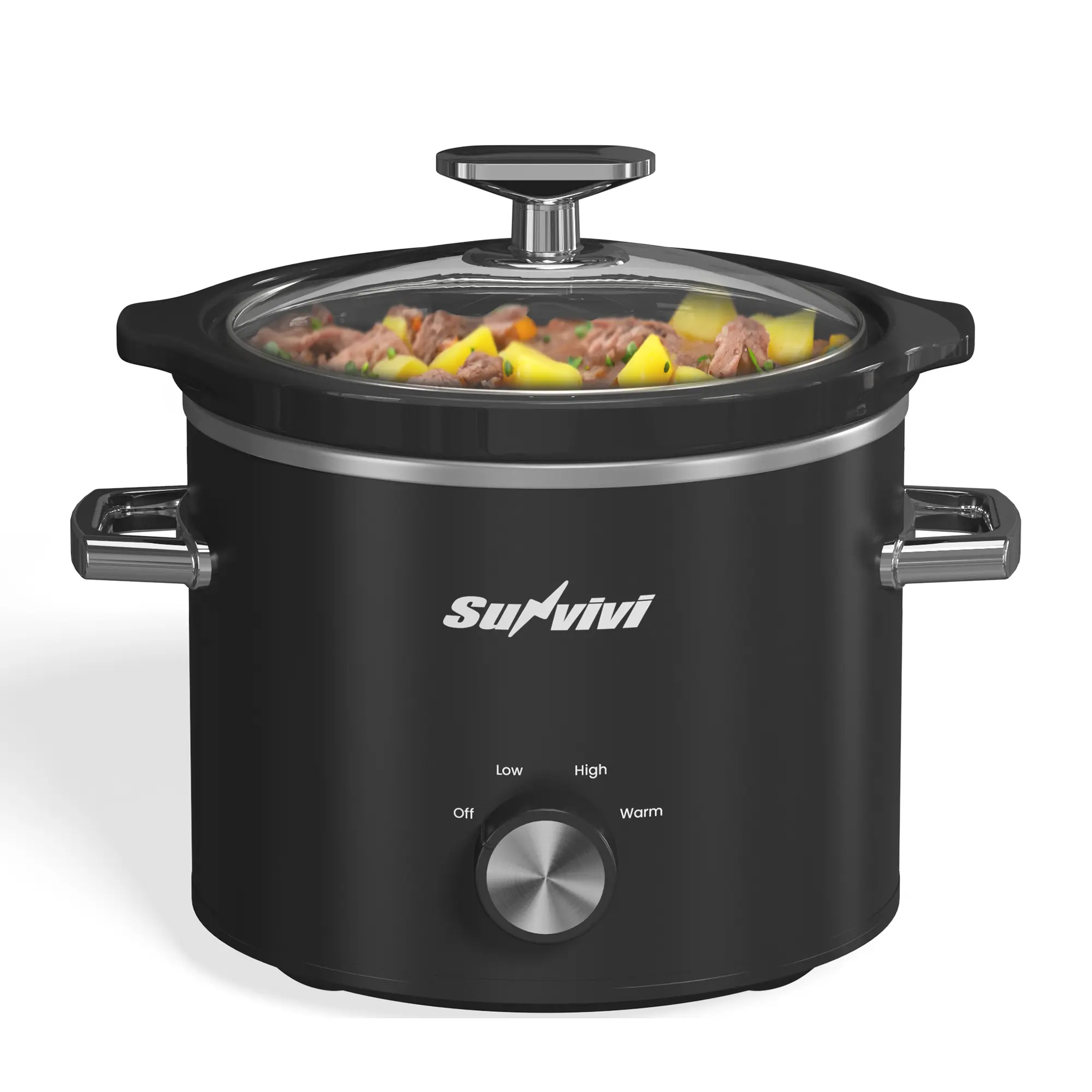 Sunvivi 2 Qt Small Slow Rice Cooker - 100W Programmable Slow Cooker for Singles, Removable Ceramic Pot, 3 Heating Settings, Dishwasher-Safe Glass Lid, Anti-Slip Ft, Food Warmer, Anti-Slip Feet，dishwasher-safe part