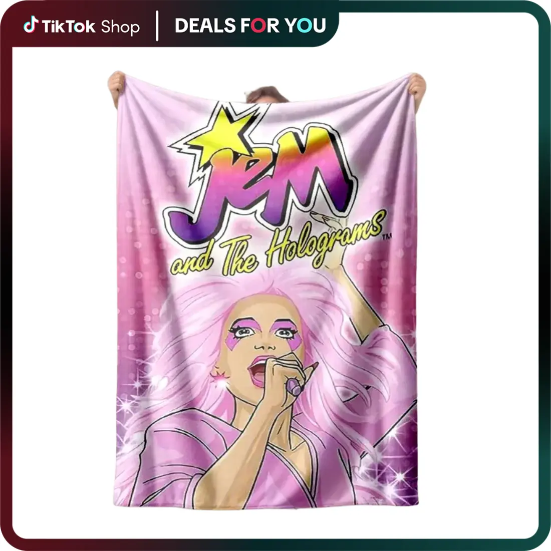 Jem and The Holograms Animated Music Idol Group themed flannel blanket - All-season flannel blanket, suitable for sofas and beds, super soft and comfortable, modern geometric pattern design
