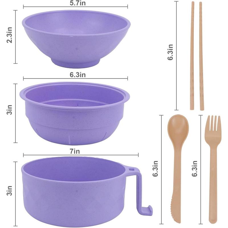 MIUVA Ramen Bowls Set with Microwave Soup Bowl Ramen Cooker BPA-Free Dishwasher Safe Includes Chopsticks Spoon Eco-Friendly PP Materials Quick Convenient Tableware Sets Thanksgiving tableware Value Pack Christmas Gift Set Stock Up  Filter Cover