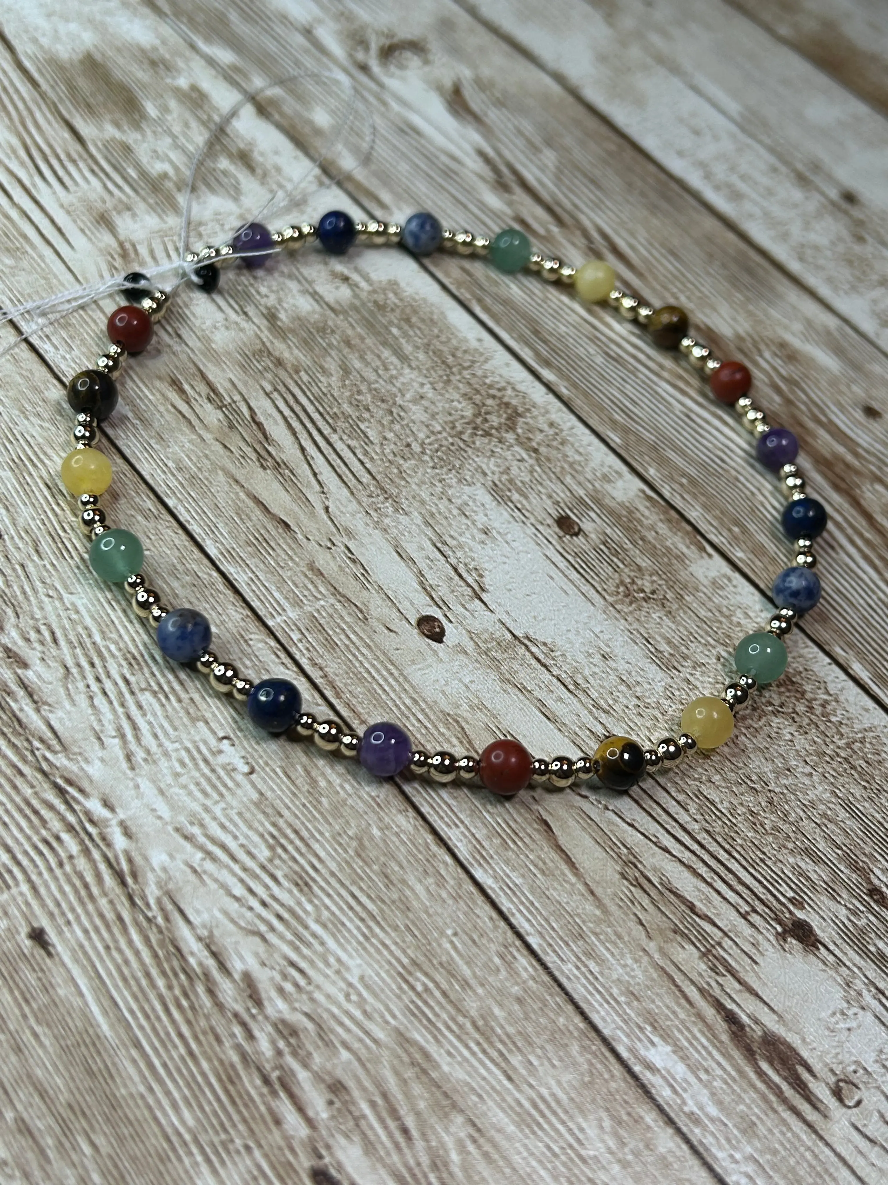 OHM Chakra Anklet - Handcrafted with Natural Stones & 14k Gold Spacers for Energy Alignment & Spiritual Healing - 12" Length