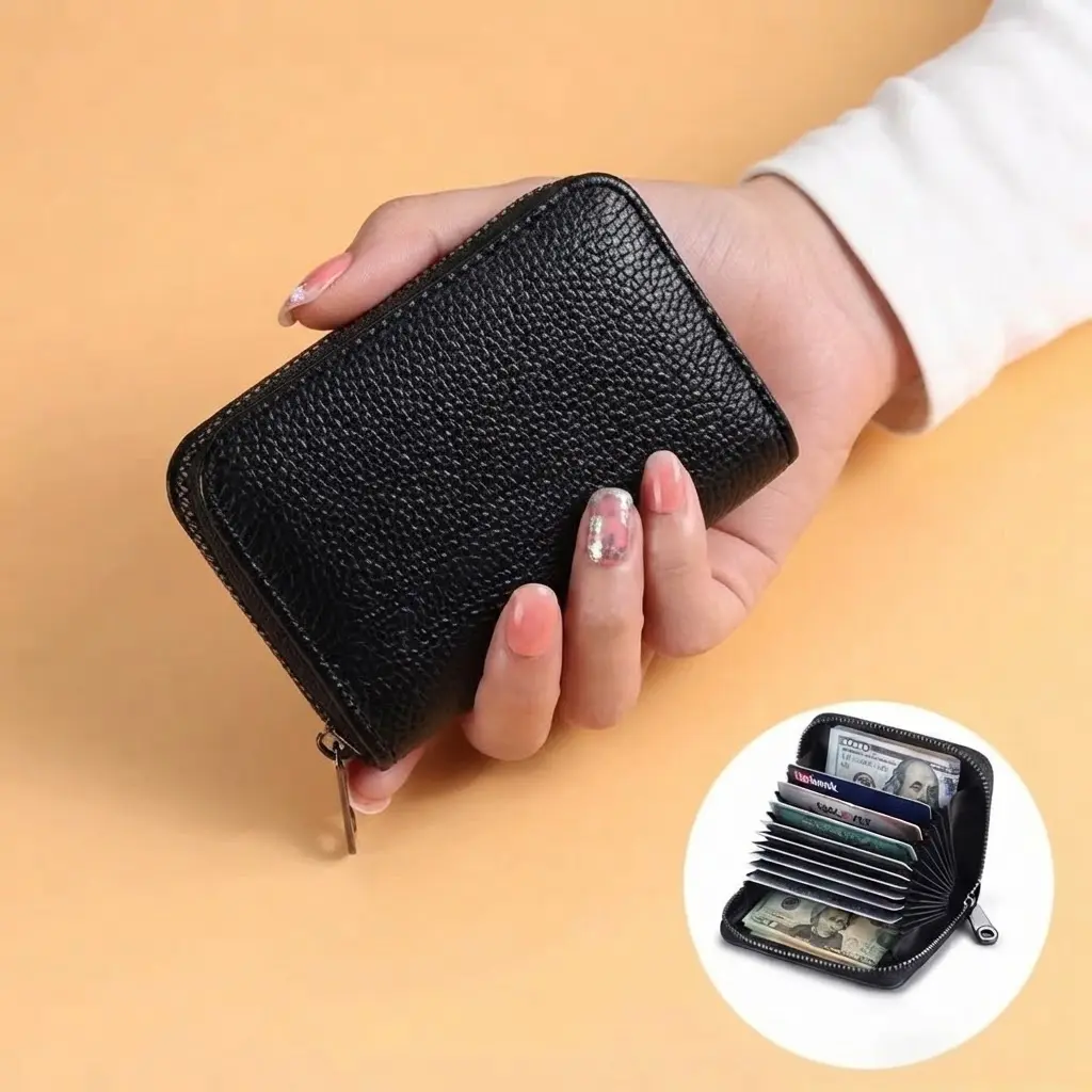 Men's Vintage Card Holder Wallet, Zipper Coin Wallet with Multiple Card Slots, Compact Cash Organizer