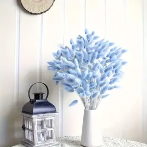 120pcs Light Blue Bunny Tail Grass - Fluffy Dried Lagurus Stems for Home Decor, Wedding Bouquets, DIY Arrangements & Party Centerpieces – Natural Boho Pampas Style outdoorfun