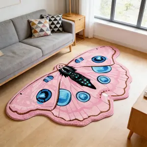 Modern Moth Print Rug, Contemporary Living Room Bedroom Carpet, Washable Easy Clean Plush Mat, Home Decor for Sofa Coffee Table, Fluffy Modern Rug