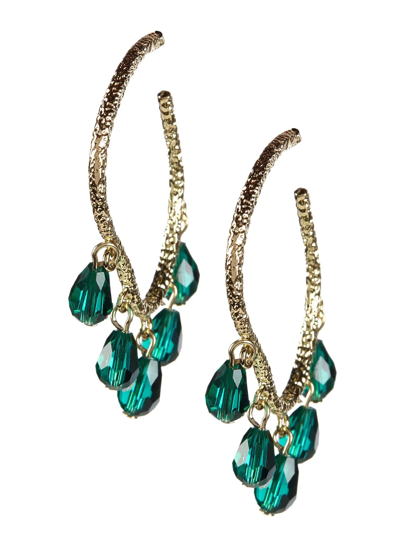 Hanging Teal Austrian Crystal Hoop Earrings In Gold Gift for Women