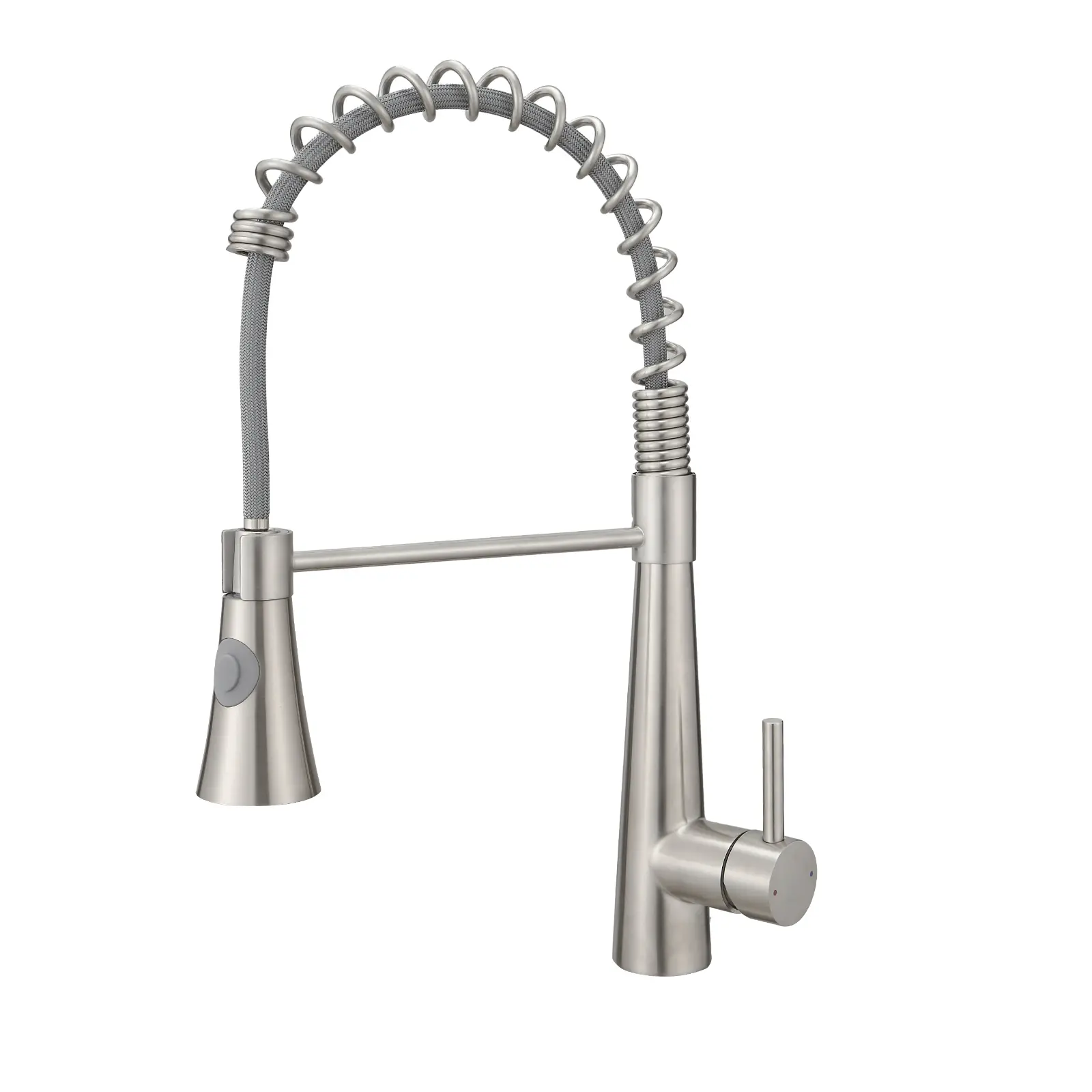 Commercial Brushed Nickel High-Arc 360-Degree Swivel Pull-Out Kitchen Faucet - Single Lever, Pull-Out Spout, Multiple Outlet Water Modes, 1 or 3-Hole Installation, All Mounting Hardware, Easy DIY Install, Includes Parts