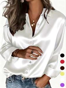New Women's Clothing Arrival: All Seasons, Fashionable Glossy Satin Shirt, Casual and Versatile Button-Down Shirt