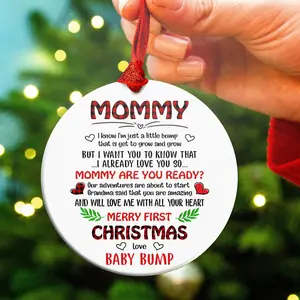 Christmas Gift For Mommy To Be Just A Bump Ornament From Grandma - Decorative First Christmas Baby Bump Ornament with Heartfelt Message