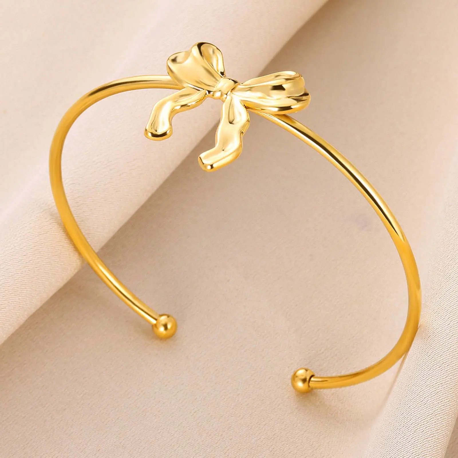 Springtok Y2K Stainless Steel Bow Bracelet Women Open Adjustable Golden/Silver Jewelry Gift