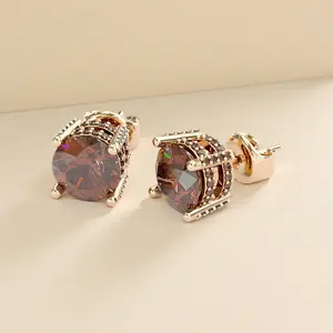 Jorrio Vintage Brown Cubic Zirconia Fashion Unisex Earrings, Bold Shine for Every Outfit