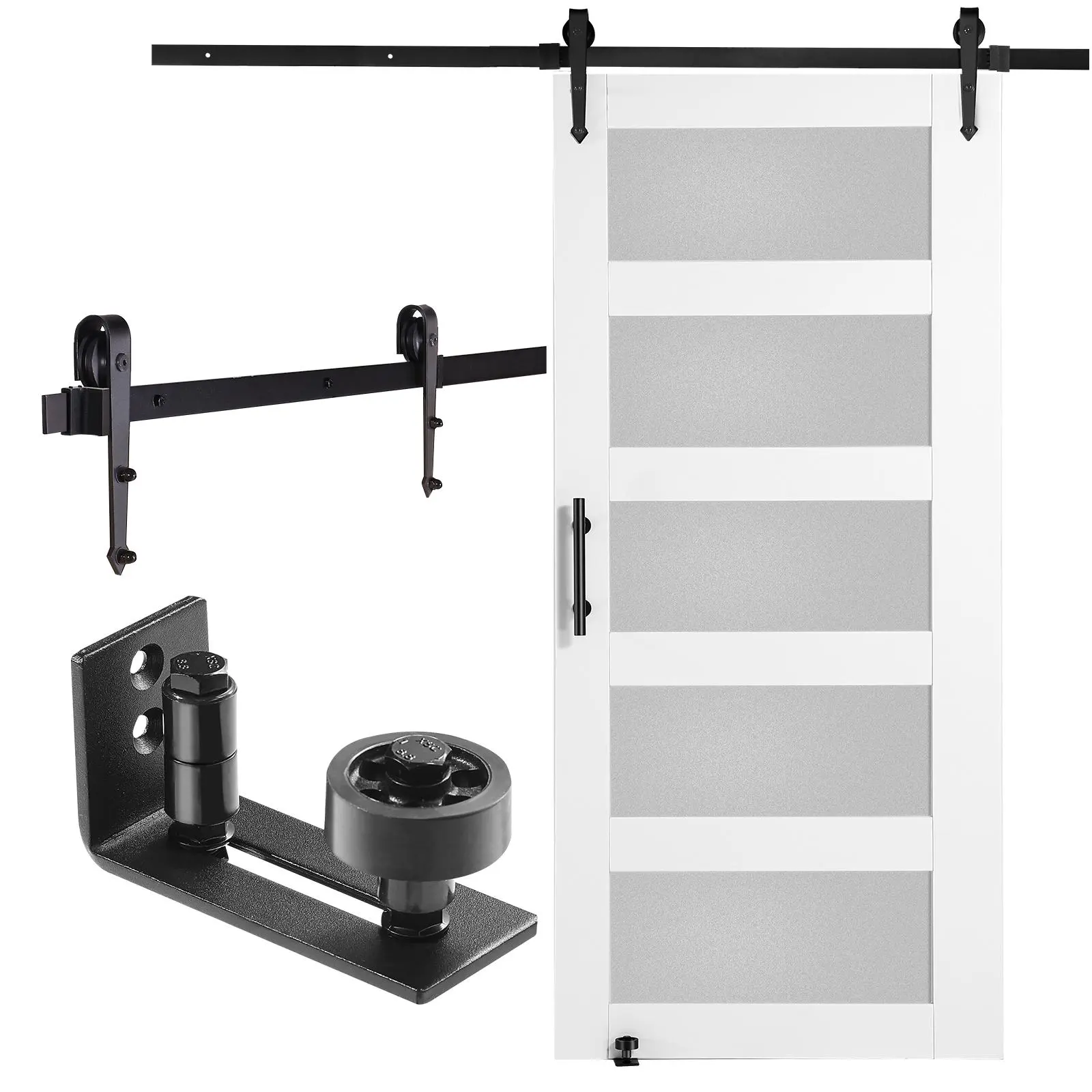 【SummerFinds】VEVOR Barn Door and Hardware Kit,  , 42" x 84" Wood and Glass Sliding Barn Door, Smoothly and Quietly, Barn Door Kit with 8-in-1 Floor Guide and Door Handle, Spruce Wood Slab and Frosted Glass