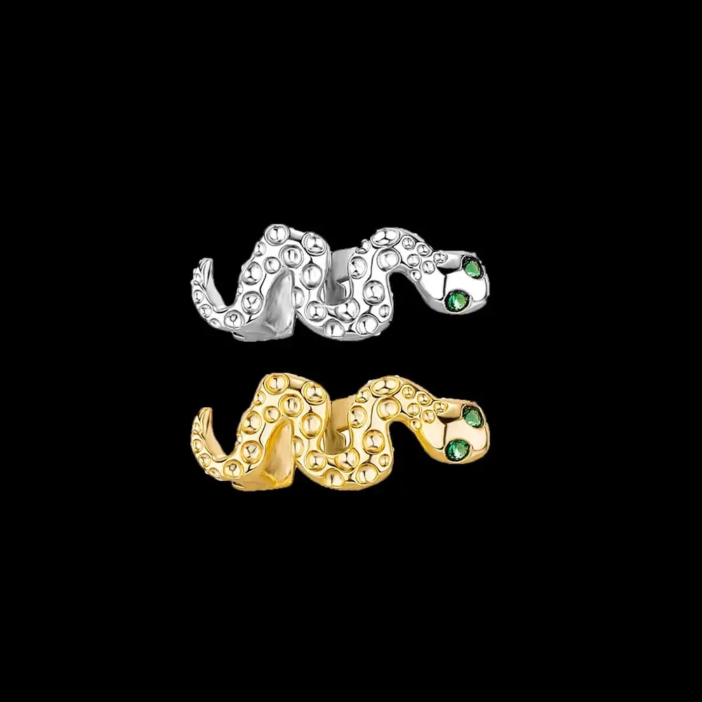 Green Crystal Eye Snake-Shape Teeth Grillz, Hip Hop Tooth Caps Decorative Jewelry for Men & Women, Cosplay Accessory