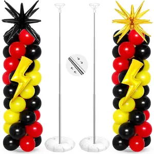 Cartoon Theme Balloon Column Kit Black, Red, Yellow Arch with Star Foil Balloons for Parties