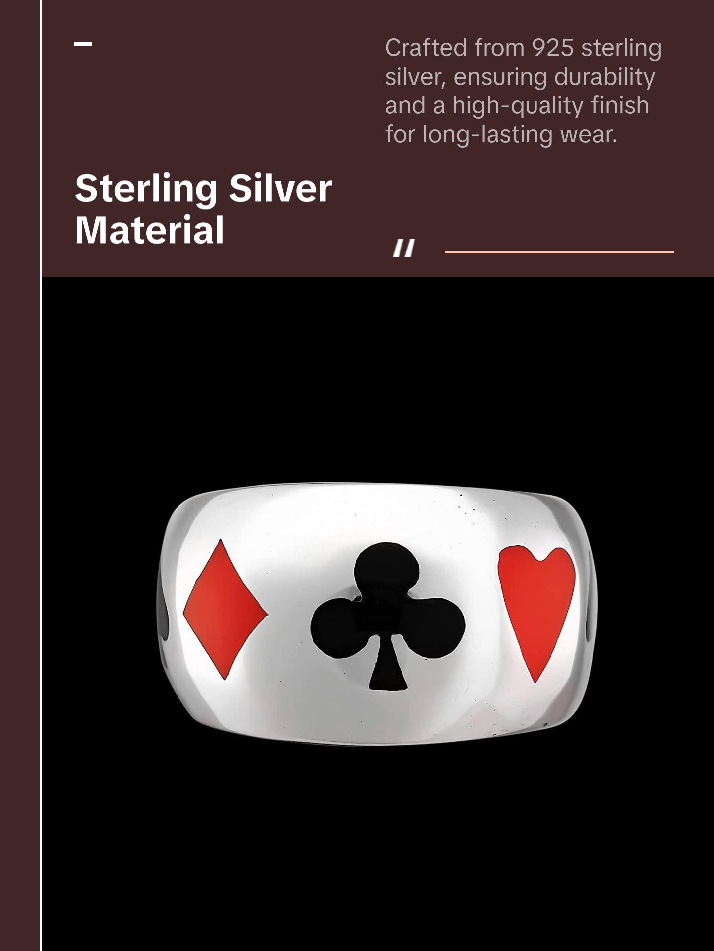 Size 10-925 Sterling Silver Card Shark Ring, Black & Red Resin, Playing Card Design, Handcrafted Symbol Jewelry