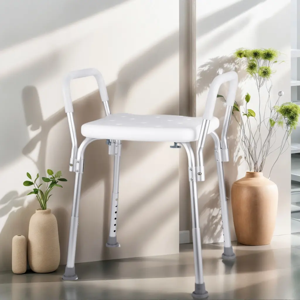 Medline Backless Shower Chair with Arms Included, Backless Design - Lighter Accessory Bench Stool Seat for Elderly Adults, Promotes Independence, Provides Support and Stability, Versatile Use (Home Supplies)