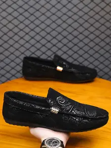 Men's Retro Embroidered Loafers, One-Button Slip-On Lazy Shoes, Perfect for Nightclubs & Street Photography, Size May Be Small