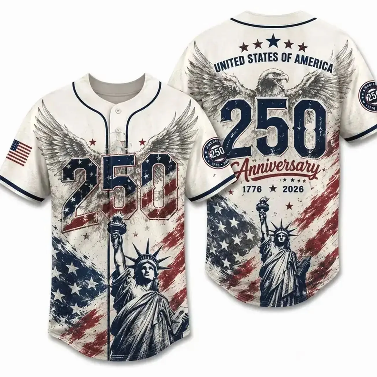 USA 250th Anniversary Baseball Jersey, Patriotic Liberty Print Jersey, 1776–2026 Independence Day Outfit, Unisex 4th of July Sports Jersey