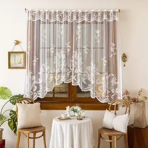 1pc French European Lace Peony Large Triangle Partition Curtain, Embroidered Flower Coffee Door Curtain, Short Window Curtains, Home Decoration Curtain