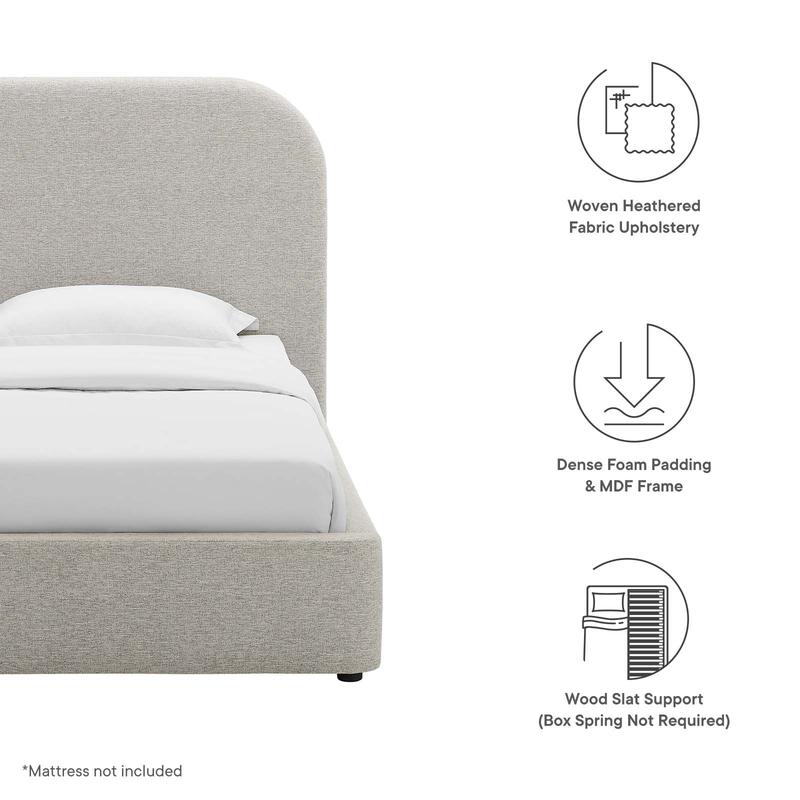 Modway Keynote Upholstered Fabric Curved Twin Platform Bed in Heathered Weave Light Gray